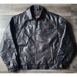 Perry Ellis Men's Motorcycle Size‎ Medium Expresso PVC Quilted Lined Jacket VTG